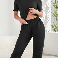 Women's Pajama Set Short Sleeve Top & Elastic Waistband Pants