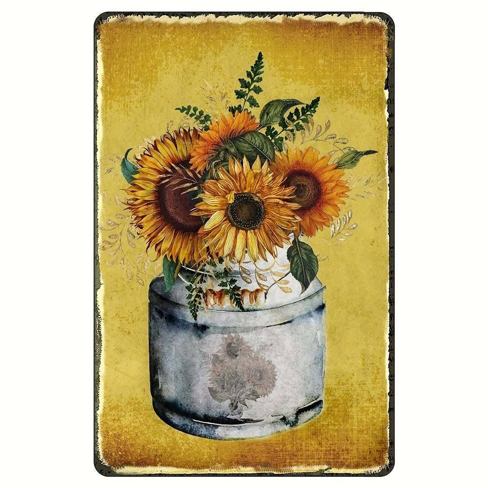 Retro Metal Sign Flowers Daisy & Sunflower Vintage Tin Poster Plaque