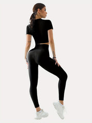Solid Workout Set Crop Top and High Waisted Leggings Women's Activewear