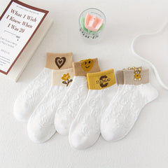 5 Pairs Cartoon Print Socks Comfy Short Socks Women's Stockings
