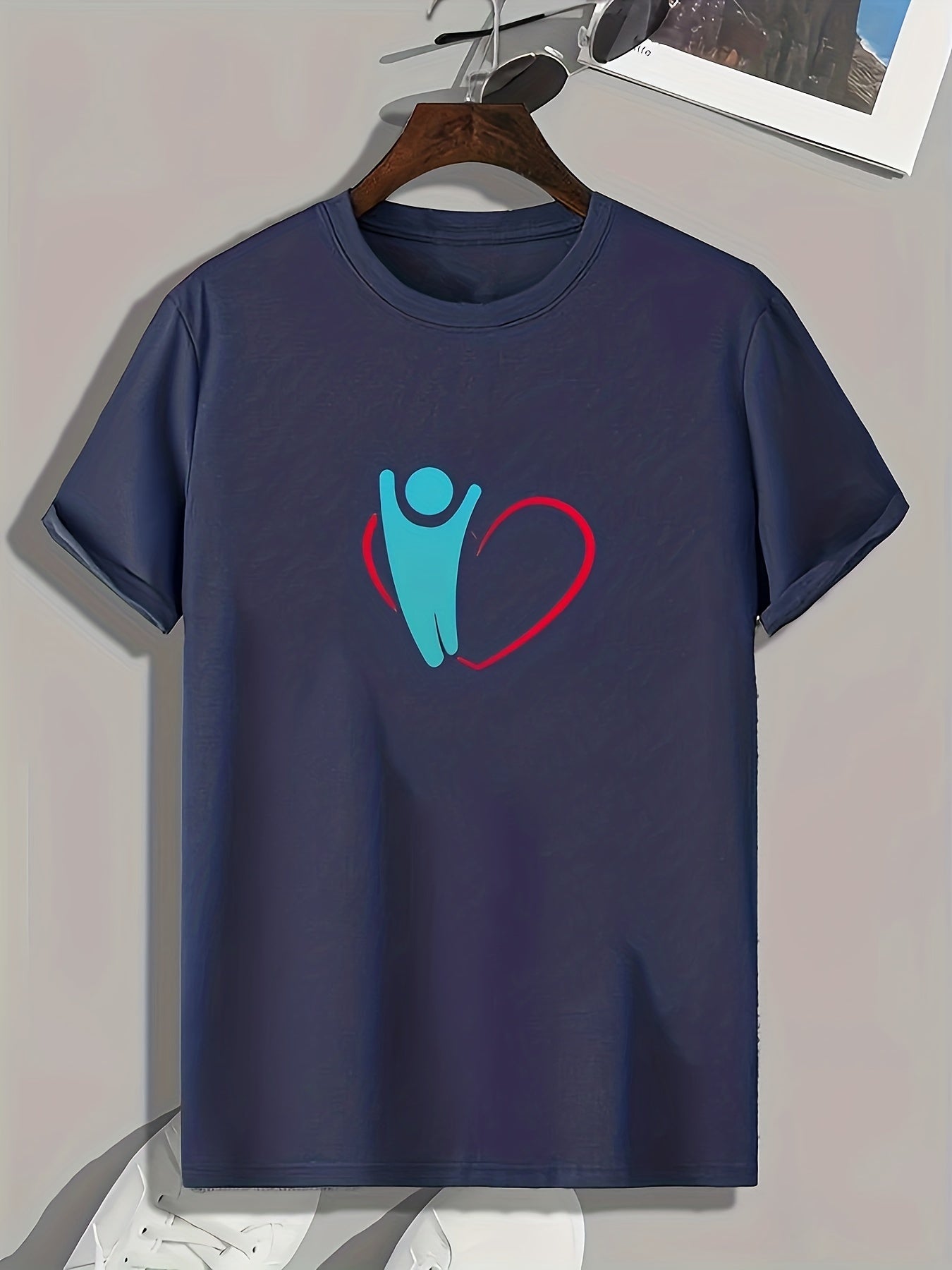 Heart Print Men's Comfy T shirt for Outdoor Summer