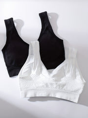 2pcs Wireless Sports Bras Hollow Out Breathable Tank Bra Women's Underwear
