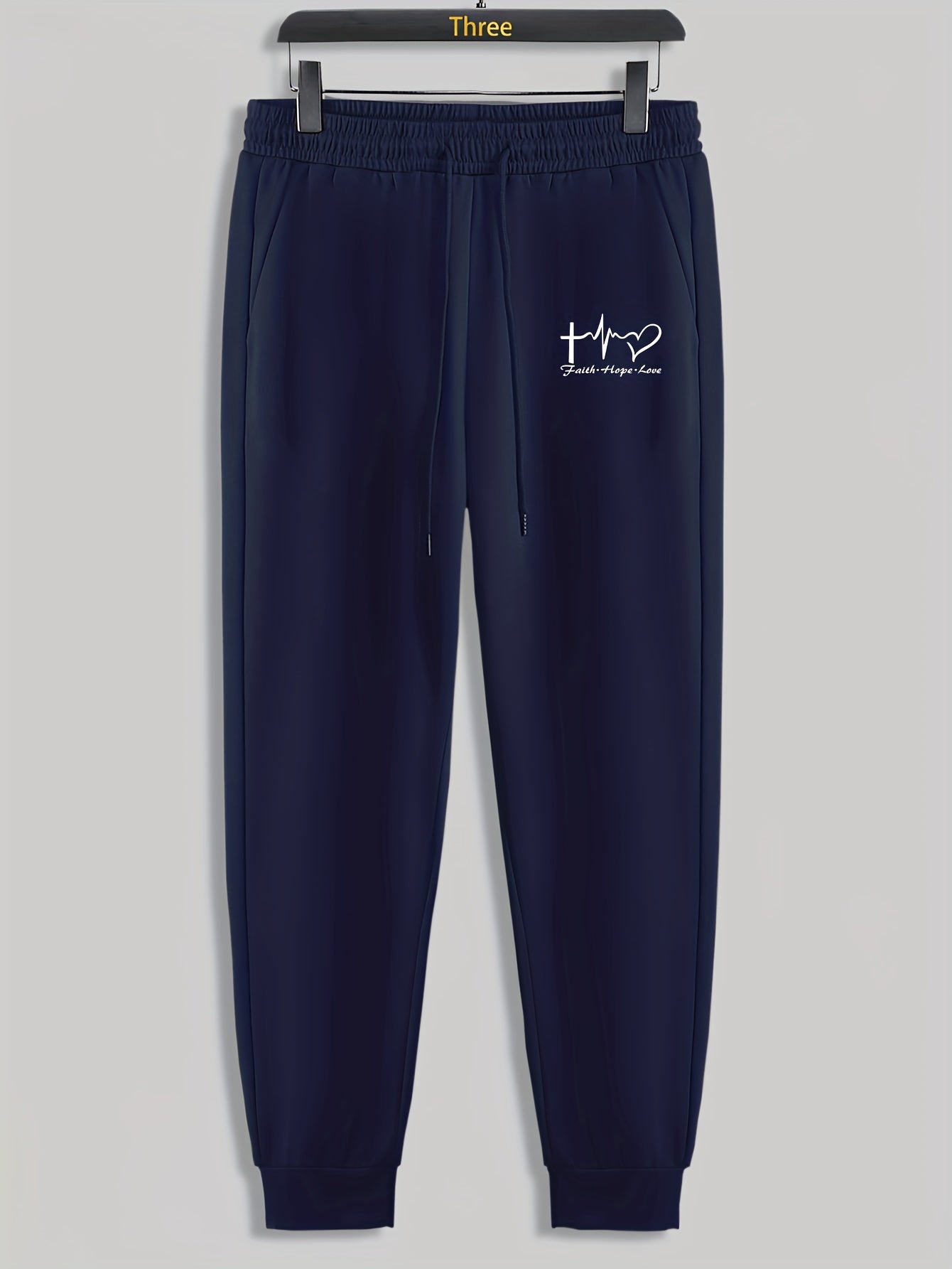 Hearts Letter Print Men's Pants Drawstring Sweatpants Casual Loose Fit