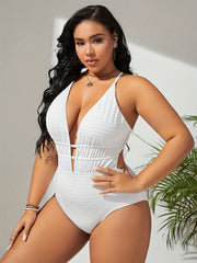 Sexy Swimsuit Women's Solid Textured Crisscross Tie Back One Piece