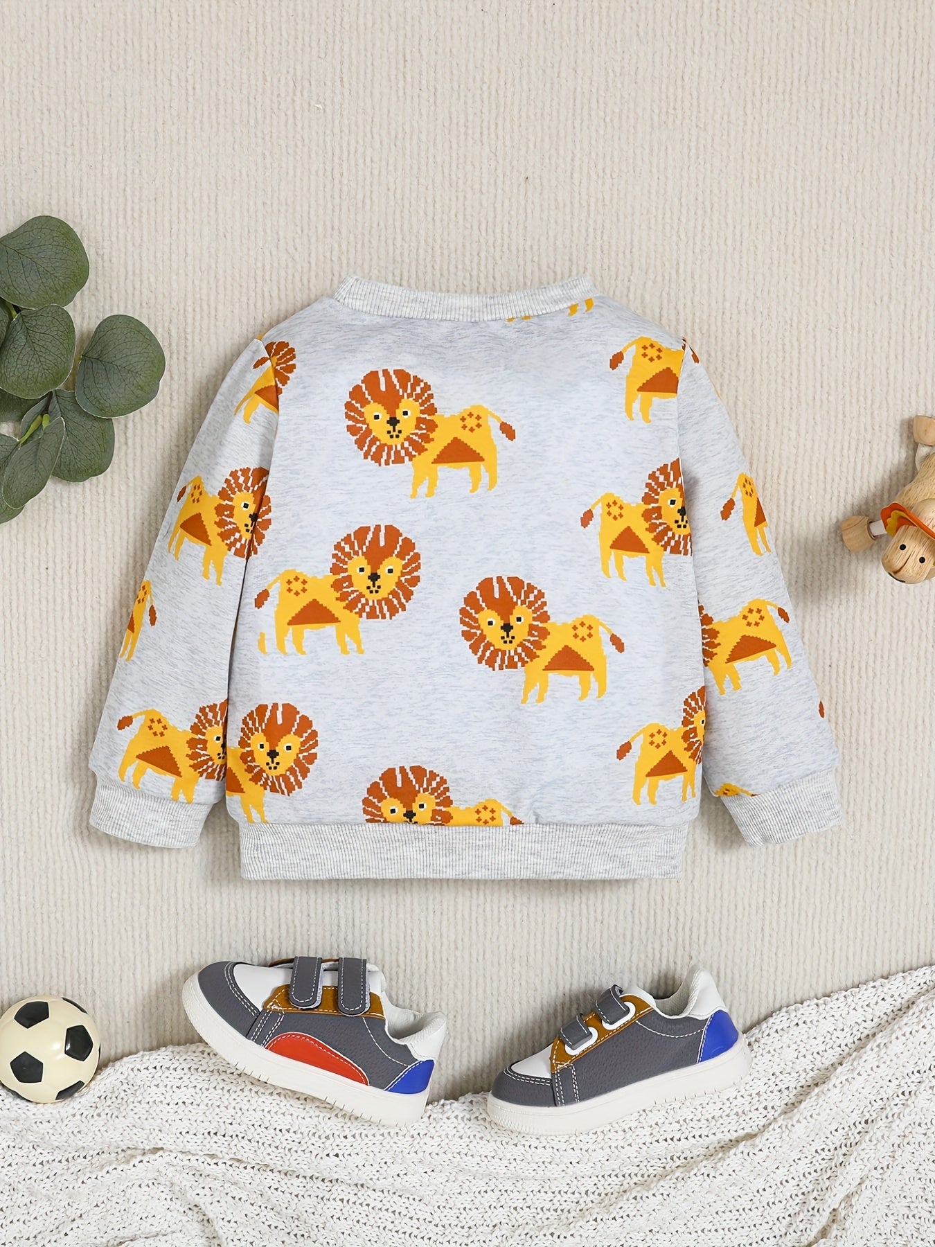 Lion Print Boys Sweatshirt Long Sleeve Crew Neck Tops