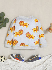 Lion Print Boys Sweatshirt Long Sleeve Crew Neck Tops