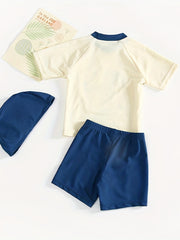 Boys Swimsuit 3pcs Crocodile Print Short Sleeve T shirt & Swim Trunks