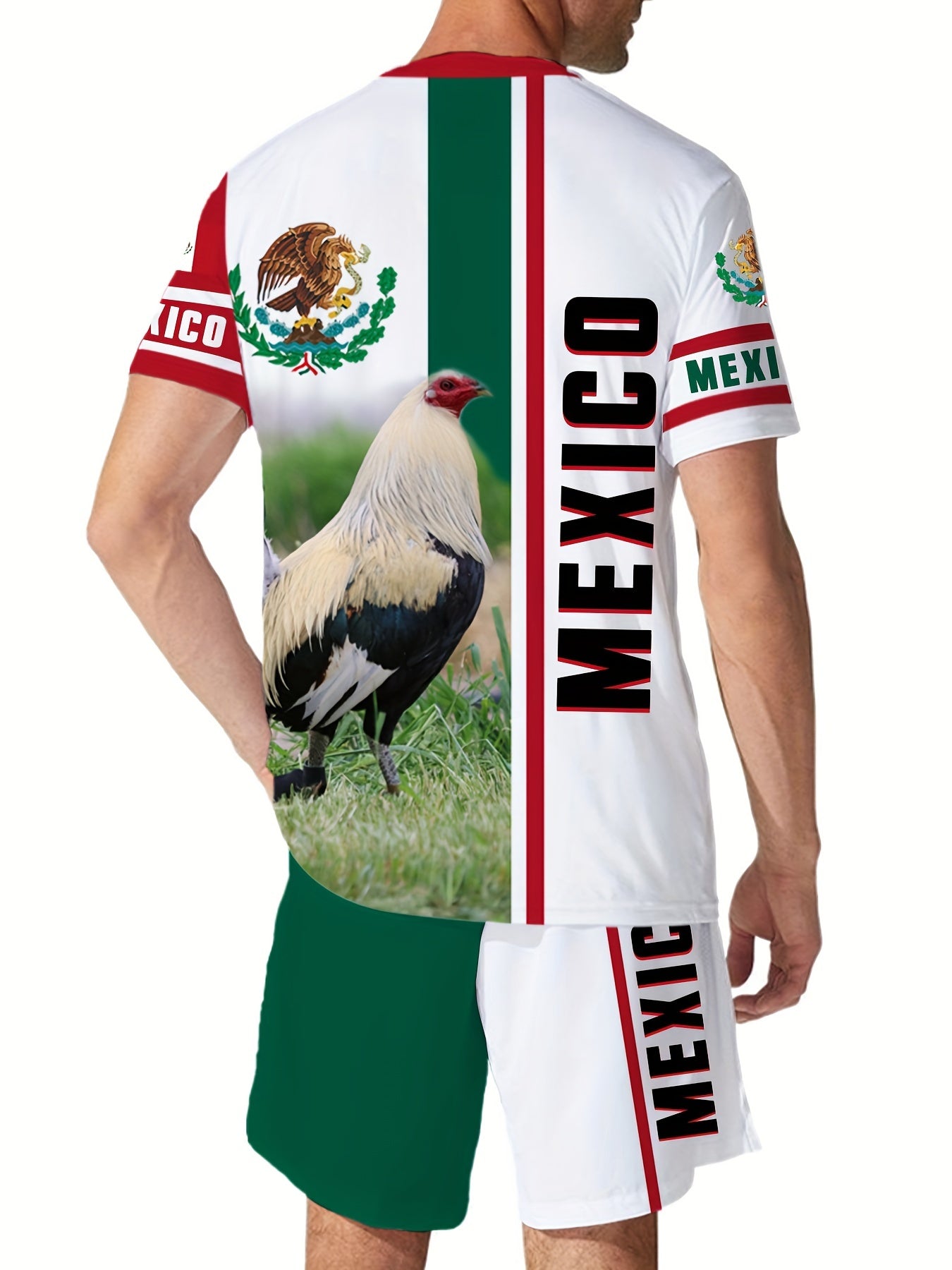 Mexico Eagle Pattern Men's 2 Piece Short Sleeve T-shirt & Shorts Set