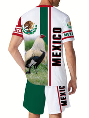 Mexico Eagle Pattern Men's 2 Piece Short Sleeve T-shirt & Shorts Set