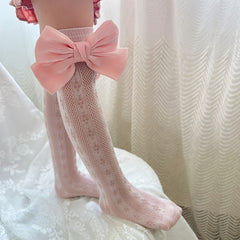 Girls Bowknot Knee High Fishnet Socks