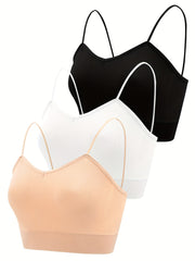 3pcs V Neck Backless Crop Top Women's Lingerie
