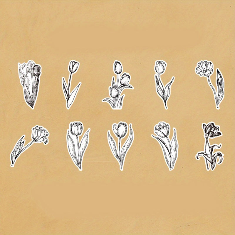 20PCS Plant Flower Mushroom Vintage Stickers Scrapbooking DIY Material Paper