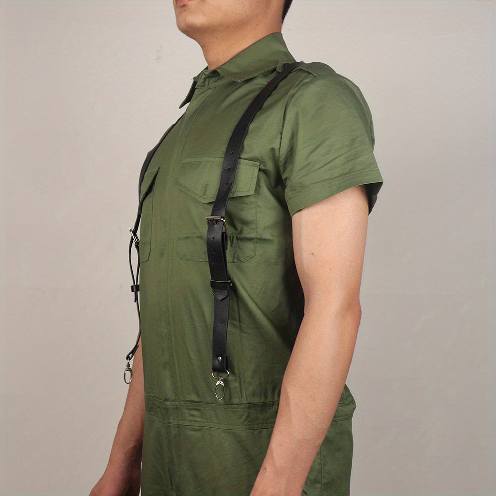 Men's Adjustable PU Leather Suspenders Belt