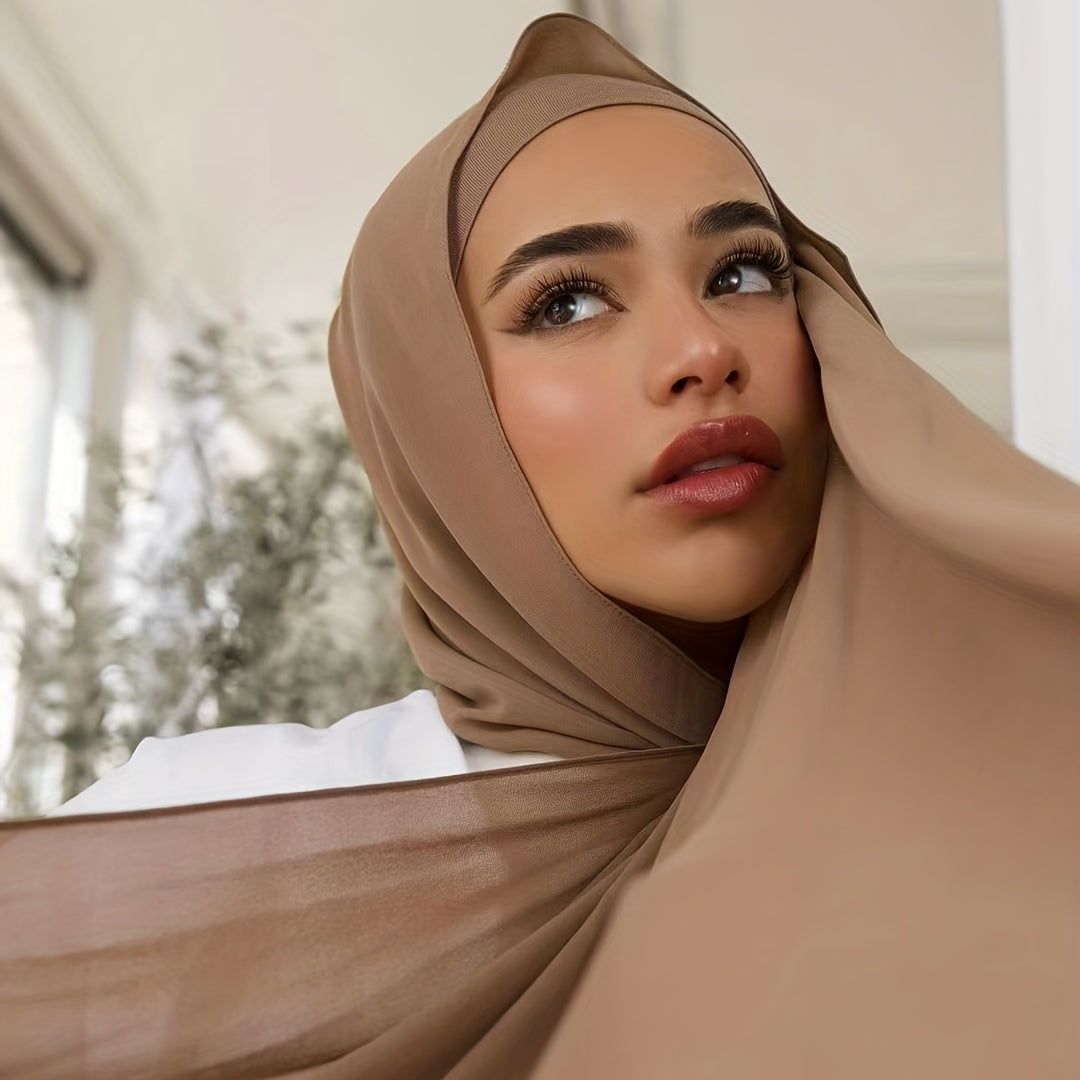 Solid Pearl Chiffon Muslim Hijab Lightweight Breathable Long Turban