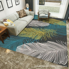 Abstract Leaves Area Rug 25'X7 55' TPR Anti-slip Backing Washable