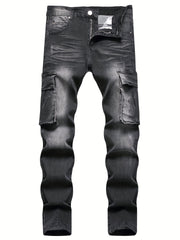 Men's Slim Fit Biker Jeans Stretch Cargo Denim Pants