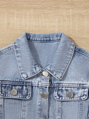 Girls' Denim Button Down Jacket, Collared, All Seasons