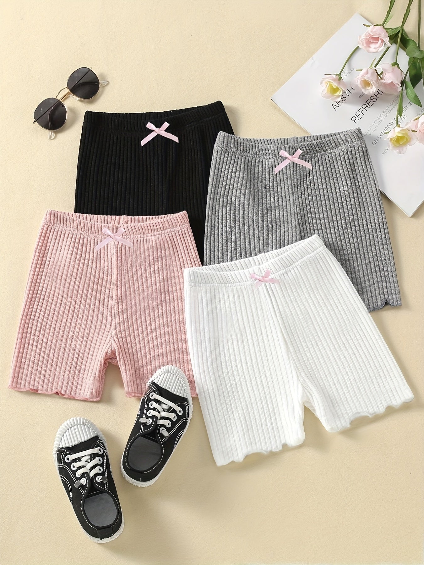 Girls Knit Shorts With Bow - Comfortable Casual Pants for Summer