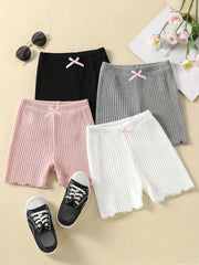Girls Knit Shorts With Bow - Comfortable Casual Pants for Summer