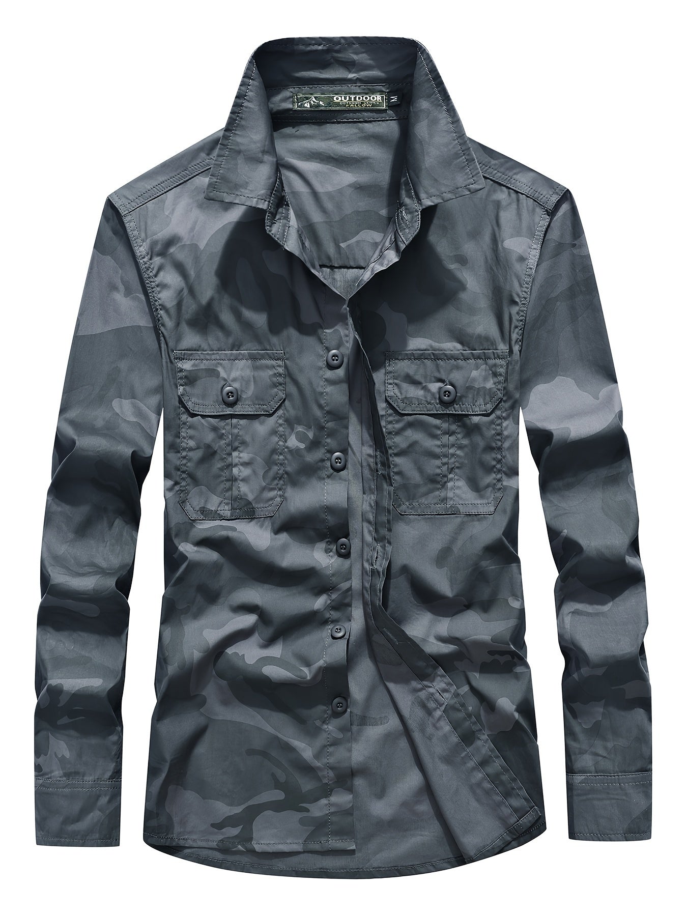Men's Camo Pattern Button Up Long Sleeve Shirt