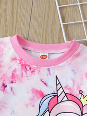 Toddler Girl's Tie Dye Outfit 2pcs Set Cartoon Unicorn Print