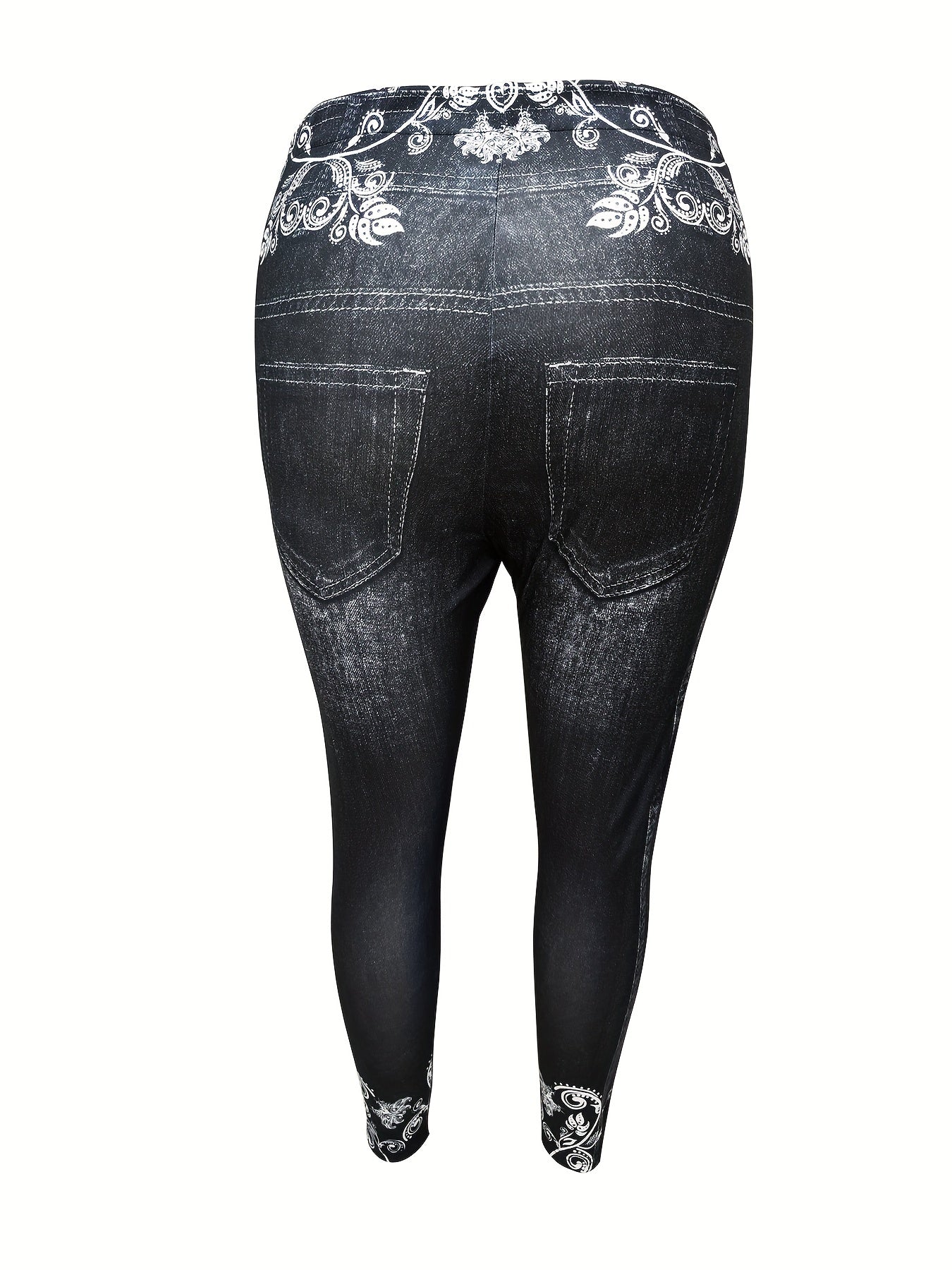 Denim & Butterfly Print High Rise Leggings