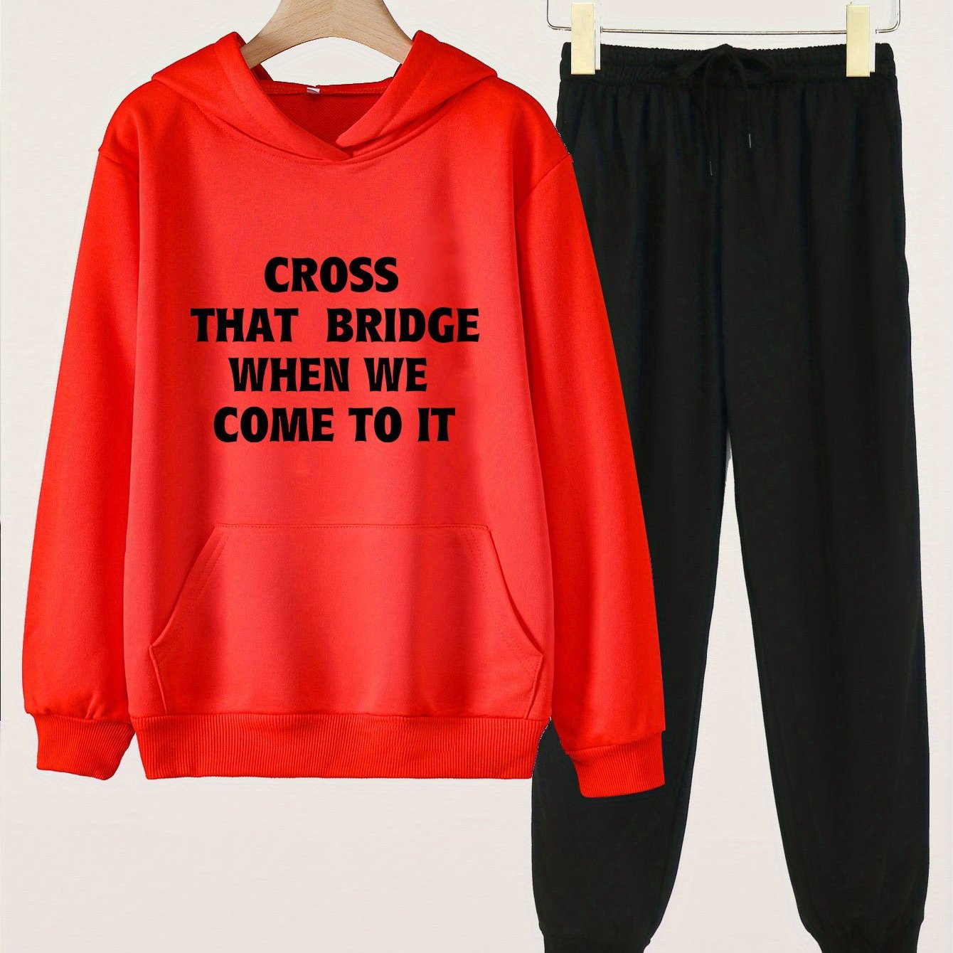 Girls Cross That Bridge Print Hoodie & Sweatpants Set