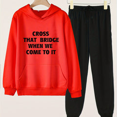 Girls Cross That Bridge Print Hoodie & Sweatpants Set