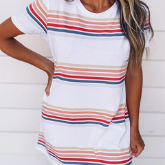 Stripe Print Short Sleeve Tee Dress