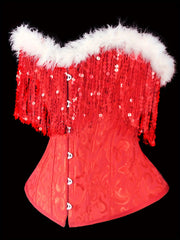 Christmas Sequin Tassel Lace Up Corset Bustier