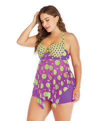 Dot Print Mesh Top & Shorts Swimsuit Set Boho 2pcs Set