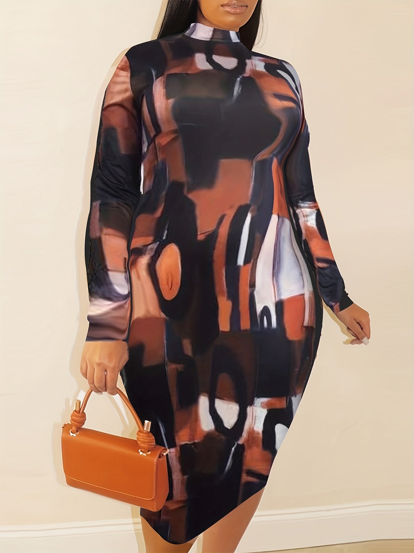 High Neck Long Sleeve Bodycon Dress
