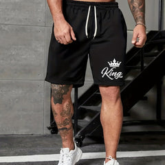King & Crown Print Men's Shorts Summer Casual Elastic Waist Drawstring Shorts