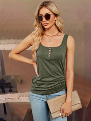 Solid Drawstring Tank Top Button Front