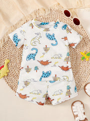 2pcs Baby Boys Dino Print T Shirt & Shorts Set