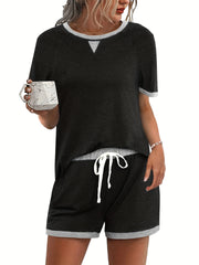 2-Piece Triangle Pattern Sports Suit Crew Neck T-shirt & Drawstring Shorts