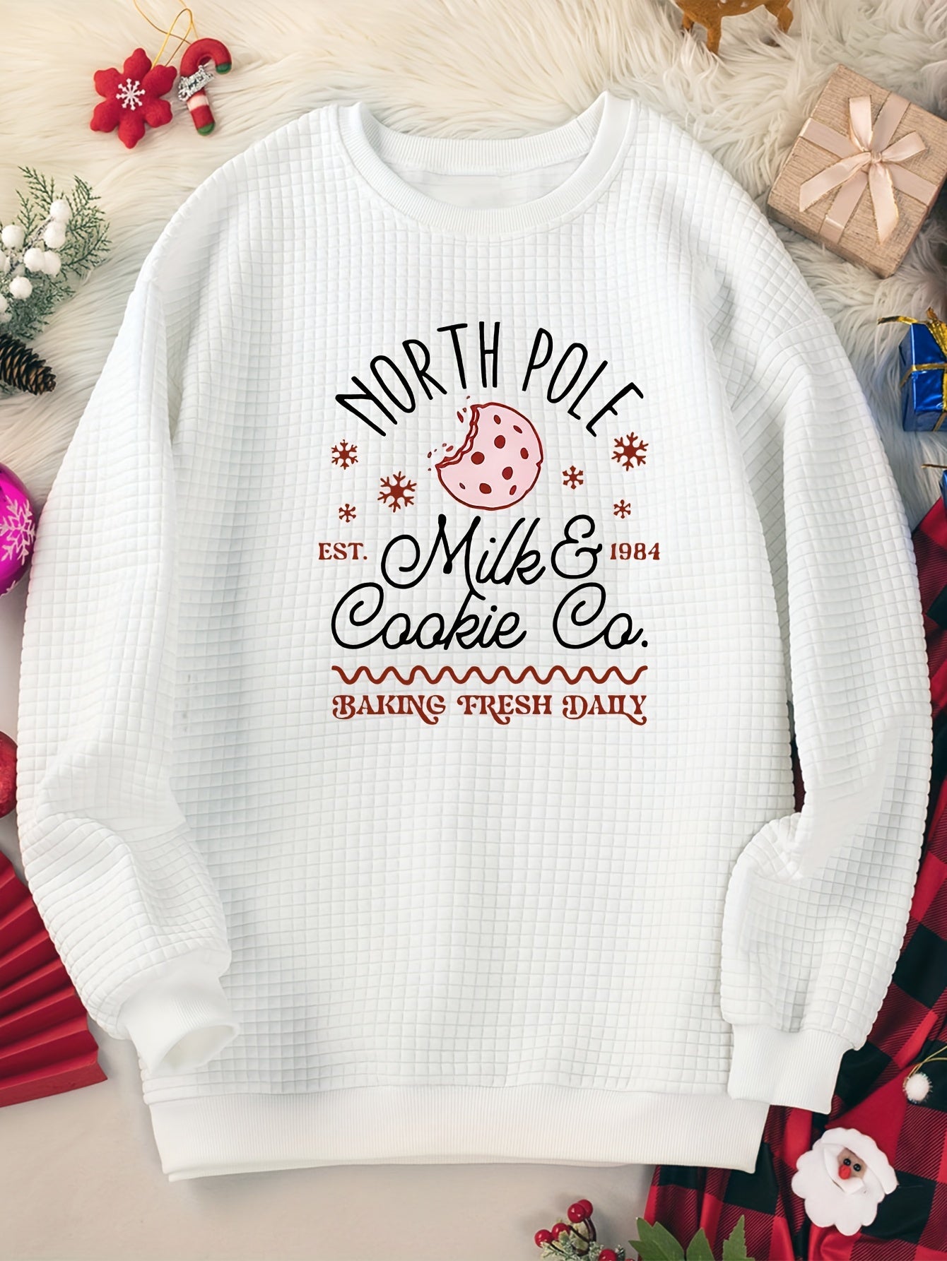 Women's Plus Size Christmas Lounge Top with Cookie & Letter Print