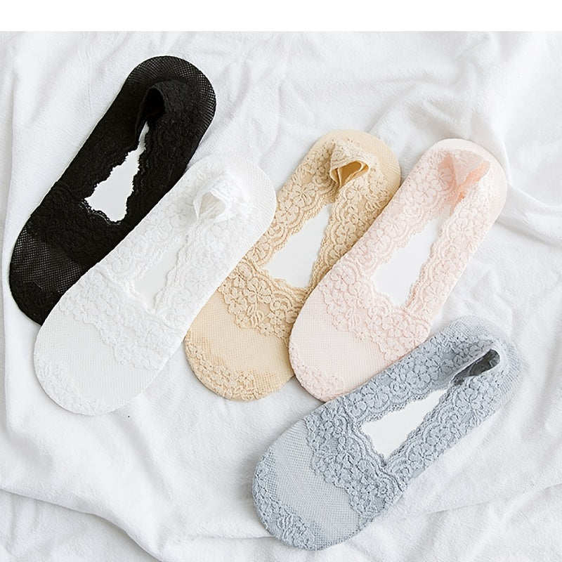 5 Pairs Women Lace Antiskid Invisible Liner Socks