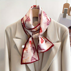 Vintage Print Satin Long Ribbon Scarf Neckerchief