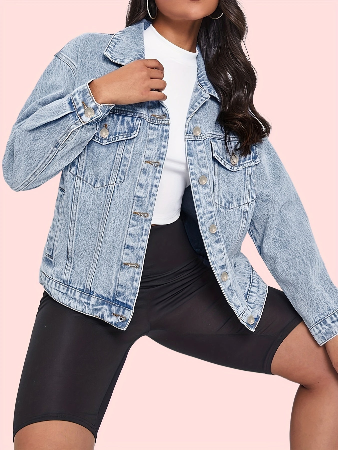 Flap Pockets Denim Coats Single Breasted Button Long Sleeves Lapel Denim Jackets