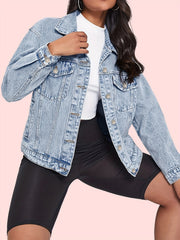 Flap Pockets Denim Coats Single Breasted Button Long Sleeves Lapel Denim Jackets