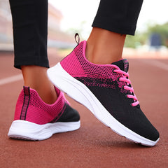 Women's Mesh Lace Up Running Shoes Lightweight Two Tone Sneakers