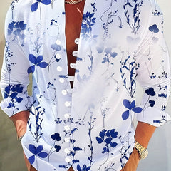 Leaf Print Men's Casual Button Up Long Sleeve Shirt