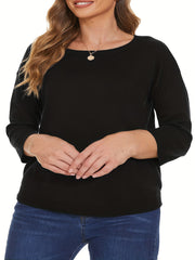 Casual Sweater Women's Plus Solid Long Sleeve Round Neck Knit Top