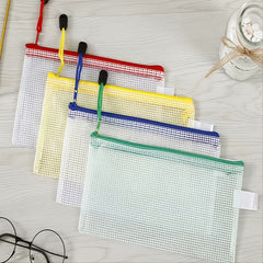 Grid Pencil Bag Zipper Storage Document Mask Receipt