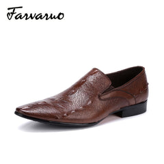 FARWARWO Coffee Leather Croc Oxford Shoes Pointed Toe Formal Dress Shoes