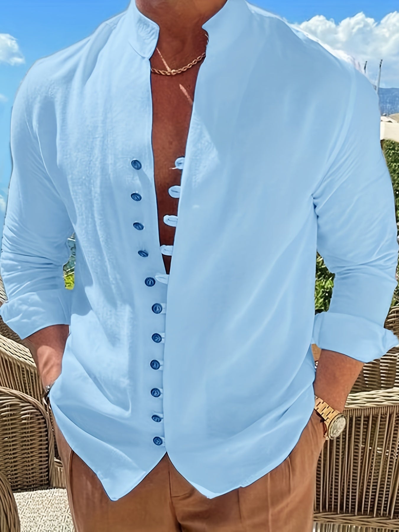 Men's Solid Long Sleeve Shirt for Spring Summer Autumn