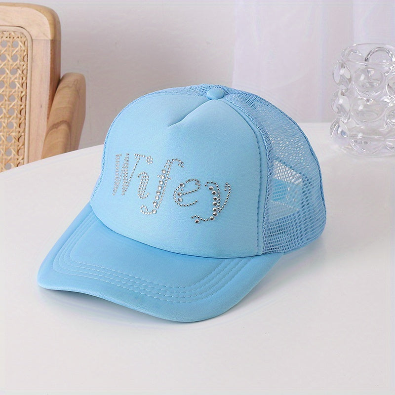 Rhinestone Wifey Y2K Trucker Hat Candy Mesh Baseball Cap