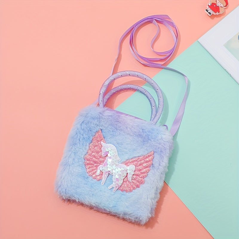 Colorful Unicorn Plush Crossbody Bag Handbag Cartoon Purse Tote Coin Purse