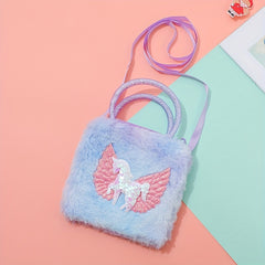 Colorful Unicorn Plush Crossbody Bag Handbag Cartoon Purse Tote Coin Purse